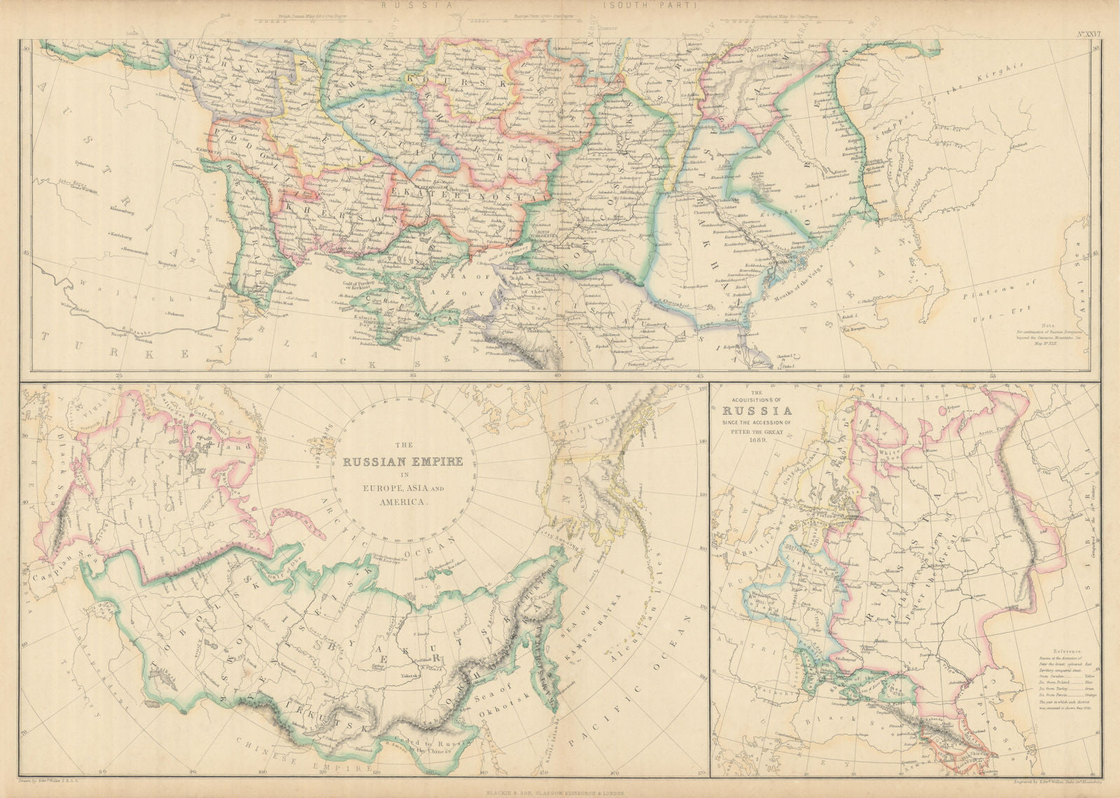Russia in Europe, South. Ukraine. Acquisitions since 1689. WELLER 1860 old map